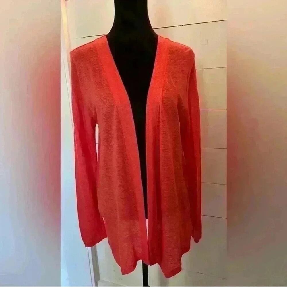 100% Linen J.Jill Women’s orange size medium M summer open cardigan